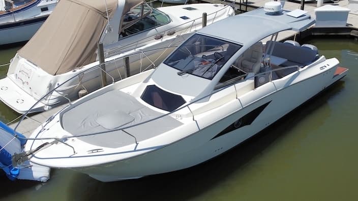 2015 Faeton 36 Formentera helm station with Garmin chartplotter and Mercury VesselView
