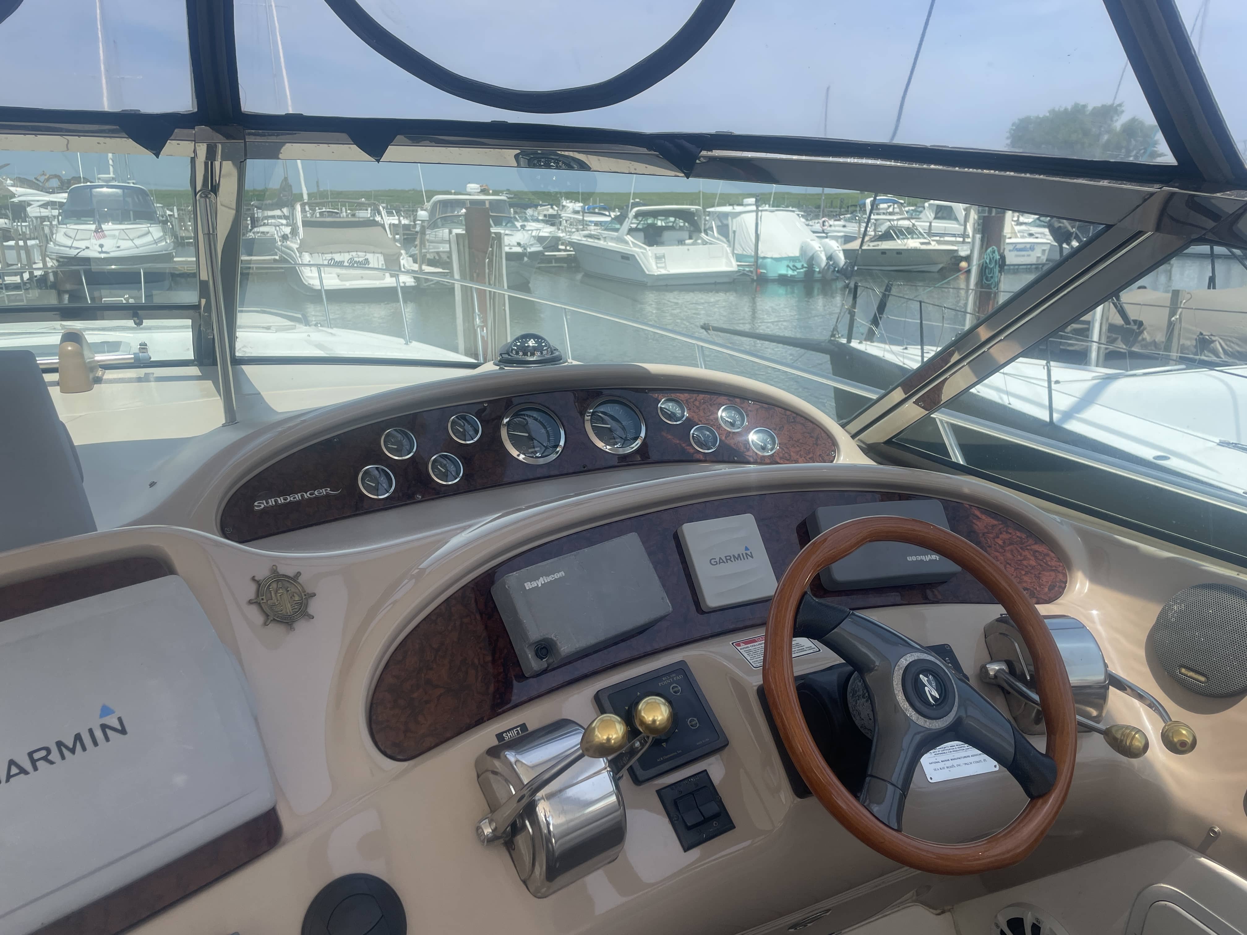 2001 Sea Ray Sundancer 460 main cabin interior with A/C and flat screen TV