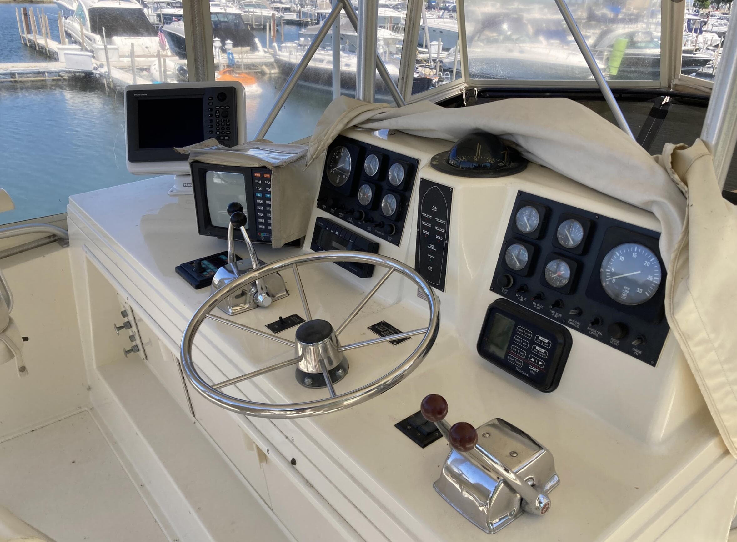 1990 Viking 45 Convertible flybridge with hard top enclosure