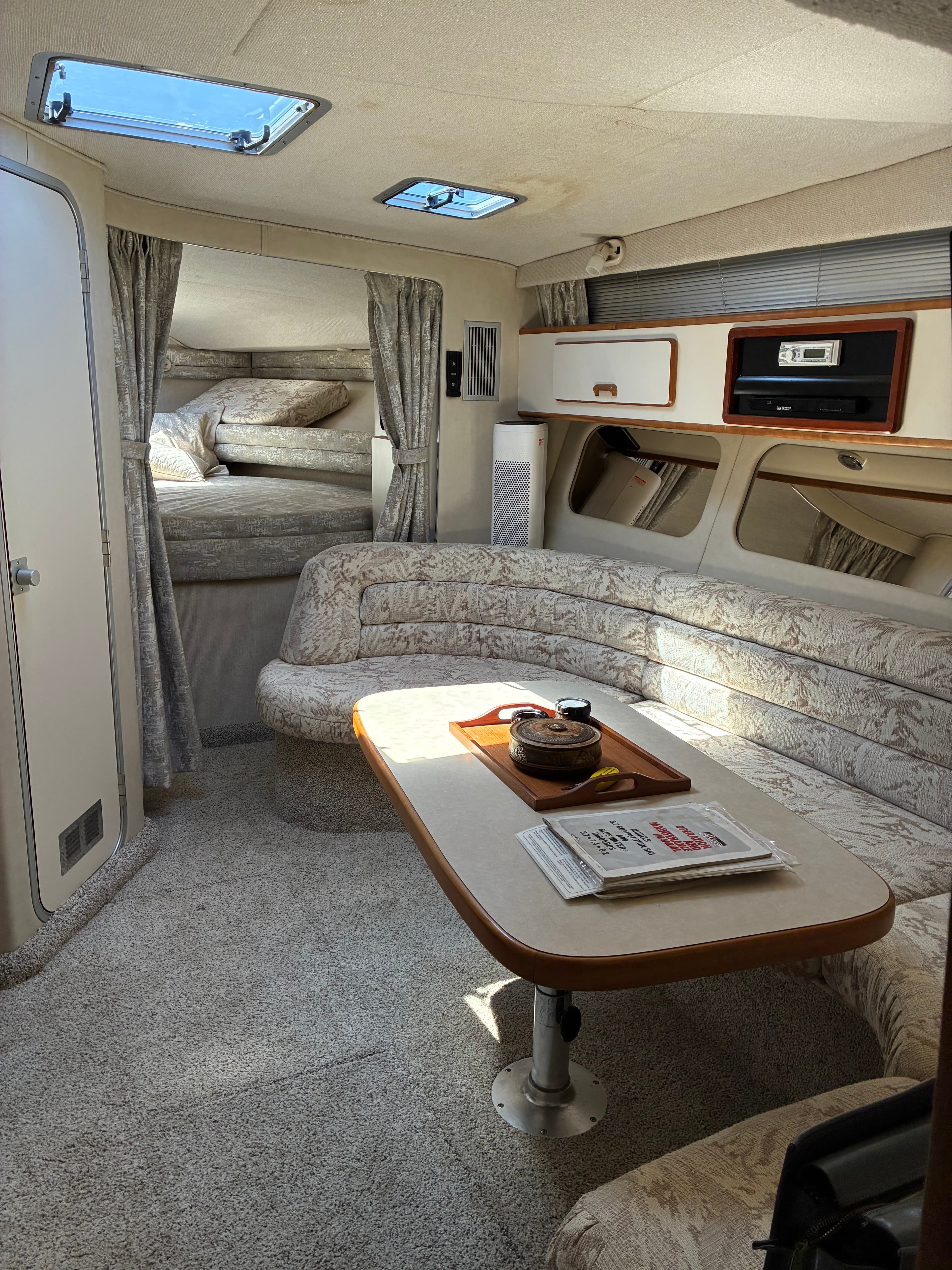 1990 Sea Ray 350 Express Cruiser forward dinette converts to berth